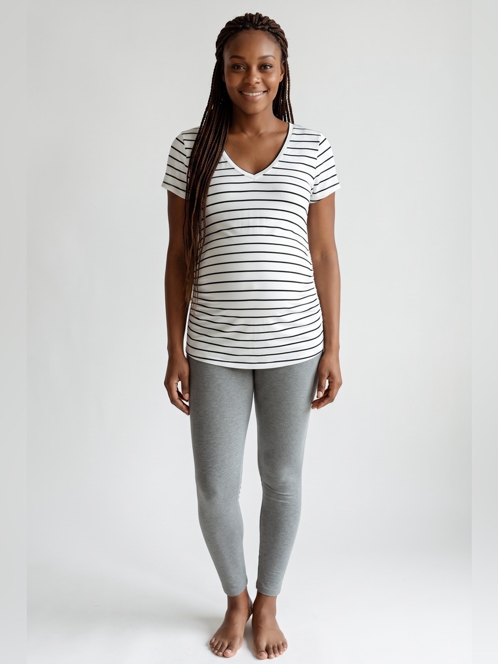 Isabel Maternity Short Sleeve Striped Tee // White & Black // XL